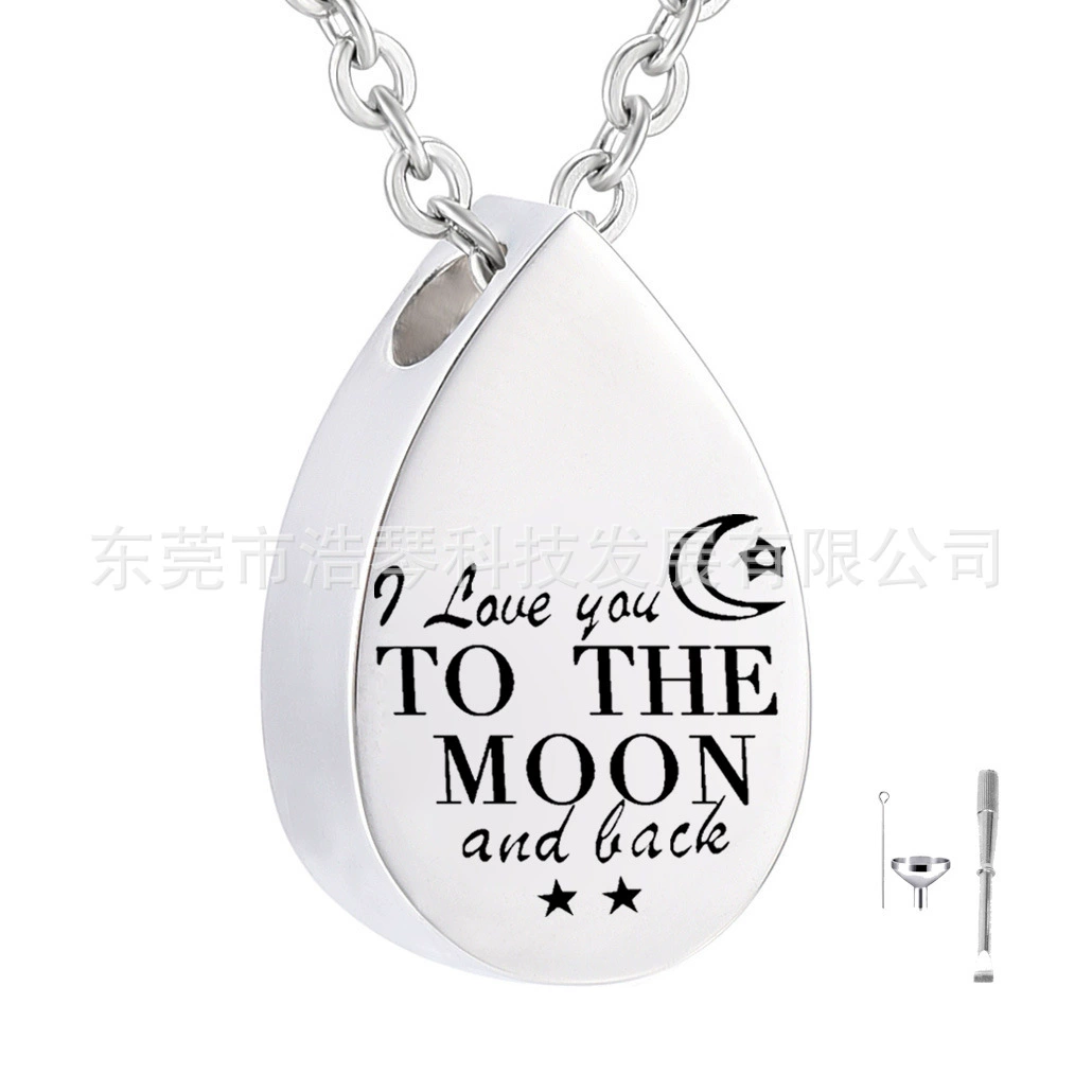 Титана стали ювелирные изделия из нержавеющей стали капли-образный выгравированы пепельное шкатулка кулон памятные ПЭТ пепельное ожерелье флакон духов