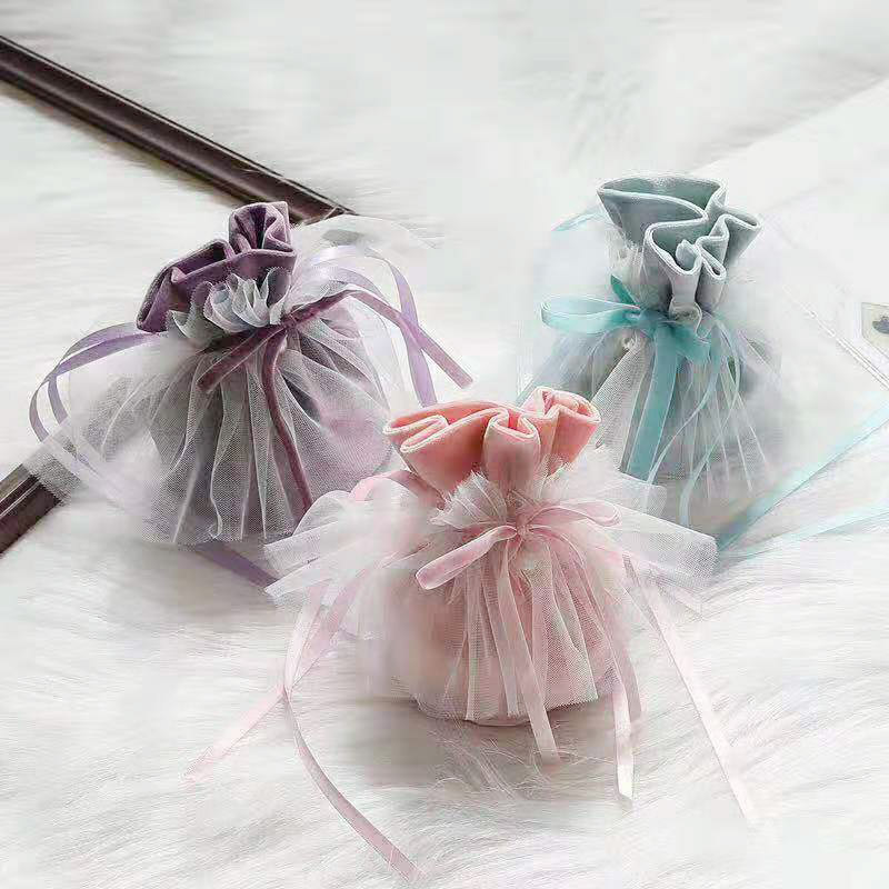 新款韩版少女心梦幻绒布网纱束口袋饰品珠宝包装袋婚礼糖果盒手拎