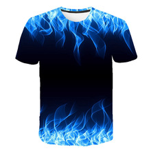 厂家直销2019新款速卖通蓝色火焰男士短袖T恤3d数码印花T恤
