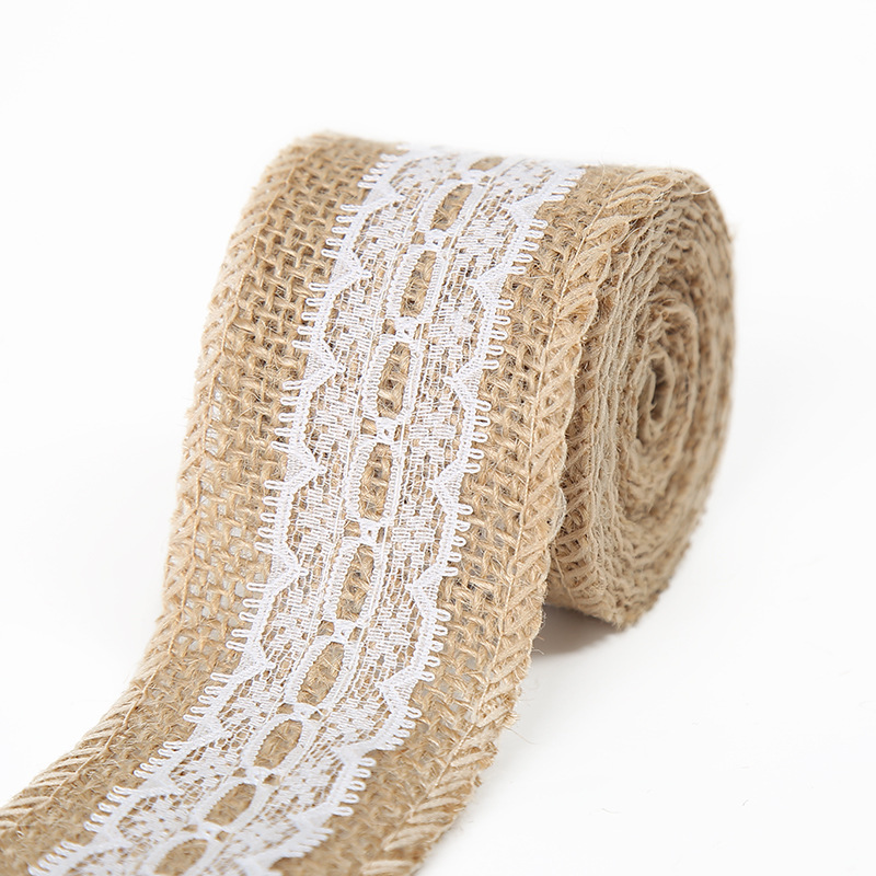 Rollo de lino de encaje DIY hecho a mano boda Navidad artesanía rollo de lino de encaje de lino cuerda de cáñamo