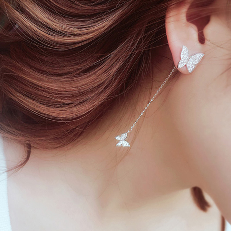 New 925 Silver Needle Fashion Butterfly Long Earrings Tassel Dual-use Earrings Wholesale Nihaojewelry display picture 5