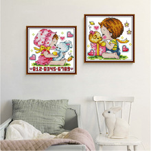 厂家批发十字绣线卡通系列两联画家用客厅儿童卧室装饰画刺绣代发