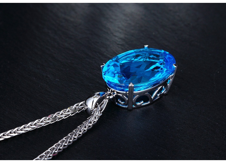 fashion simple rhinestone topaz pendant alloy necklace