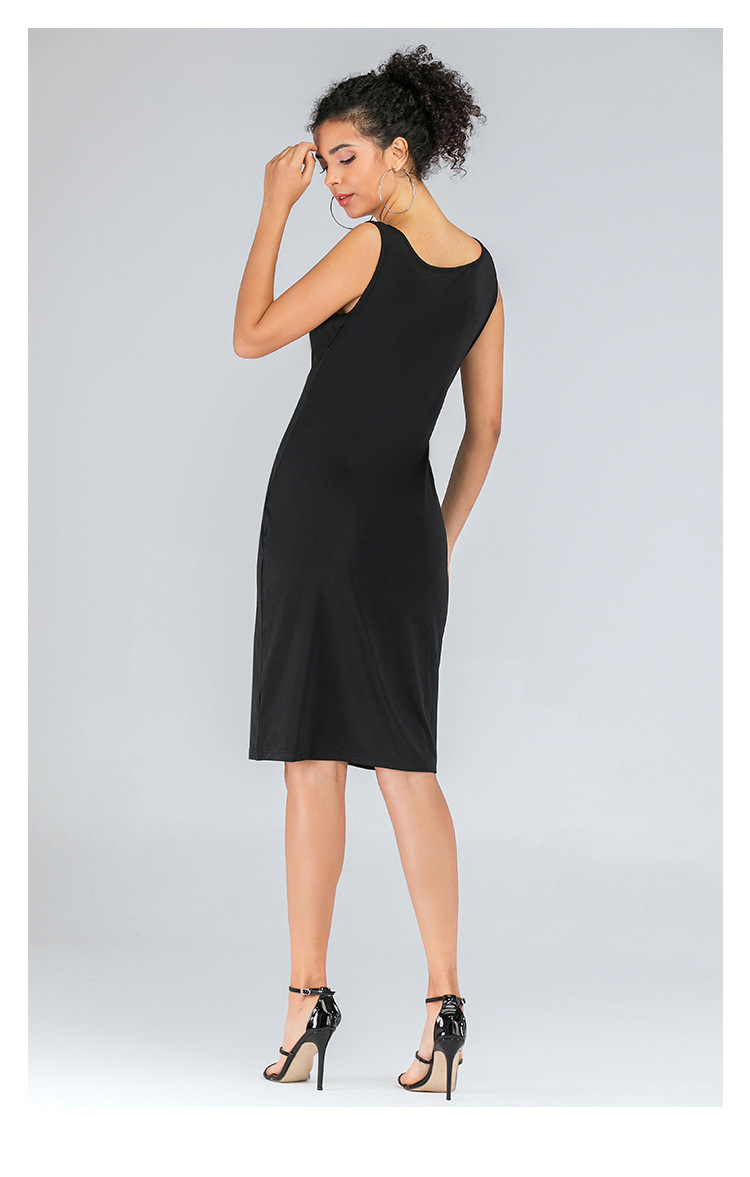 Slim and Thin Black Sleeveless Dress  NSJR19760