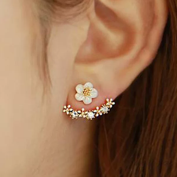 Korean version of daisy flower rear hanging earrings earrings earrings selling well exaggerated earrings silver plated jewelry earrings