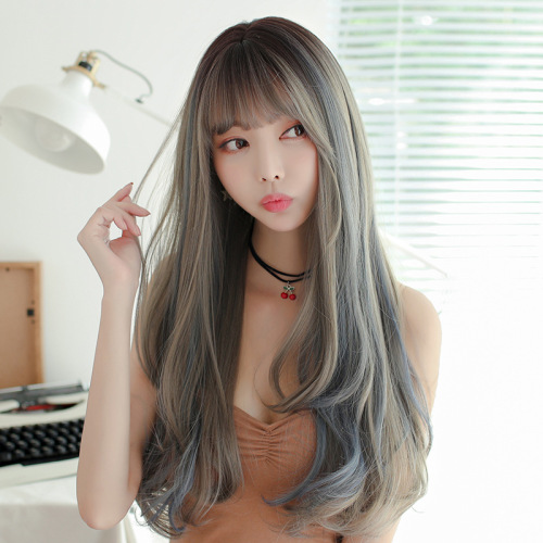 Amazon new product Japanese and Korean wigs for women foreign trade long curly hair realistic chemical fiber high temperature silk wig headgear wholesale