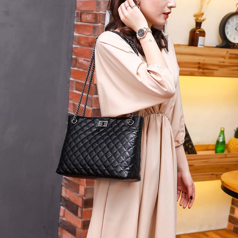 Bolsa feminina de couro com cera de óleo 2024, versão coreana, elegante, com grade de diamantes, bolsa transversal de ombro único, grande_voghion.com