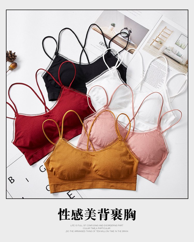 2020 new cross-shaped beauty back halter bra, sexy strapless anti-glare underwear, no steel ring fishwire sports bra detail image 1