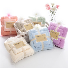 高密珊瑚絨套巾毛巾浴巾子母套巾柔軟吸水禮品ogo兩件套浴巾