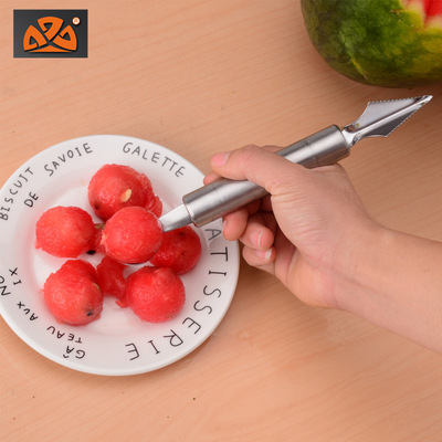 廠家優惠雙頭不鏽鋼西瓜挖球器切西瓜雕花刀水果挖球勺拼盤挖勺