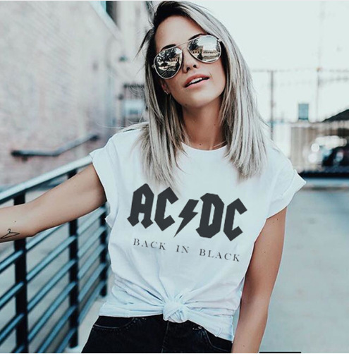 ins fashion ACDC ladies short sleeve t-shirt printed S-3XL cross-border supply support