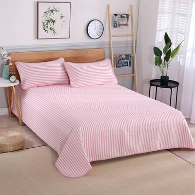 工厂直销纯棉粗布凉席床单一件代发可机洗1.5/1.8米床粉白条