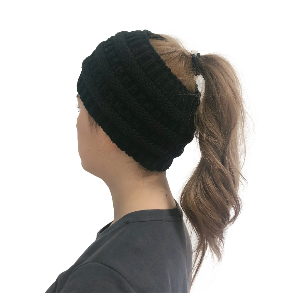 Wool Head Cap Hair Band Empty Top Horsetail Knitted Wool Twist Braided Cable Knitted