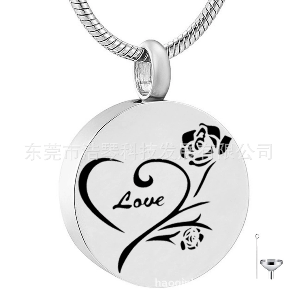 Нержавеющая сталь открытый раунд Роза пепел шкатулка кулон персонализированные флакон духов памятные ПЭТ пепел ожерелье