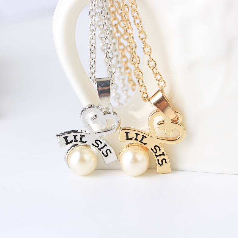 Hot Letters Lil Big Sister Good Sister Love Pearl Necklace Yiwu Nihaojewelry Wholesale display picture 4