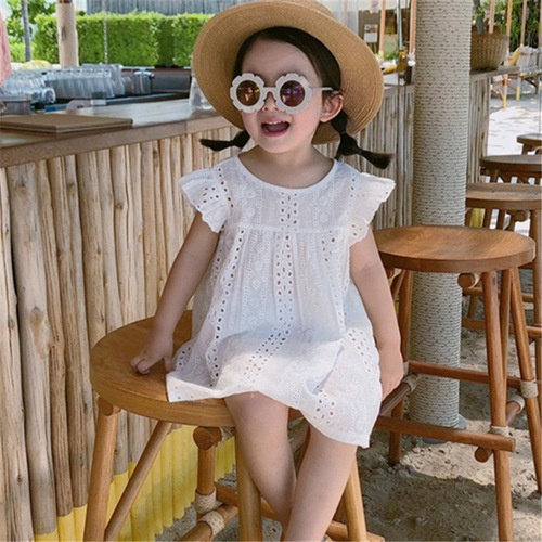 Girls skirt flying sleeves lace dress princess skirt 24 summer clothes new foreign trade children's clothing drop shipping 3-8 years old