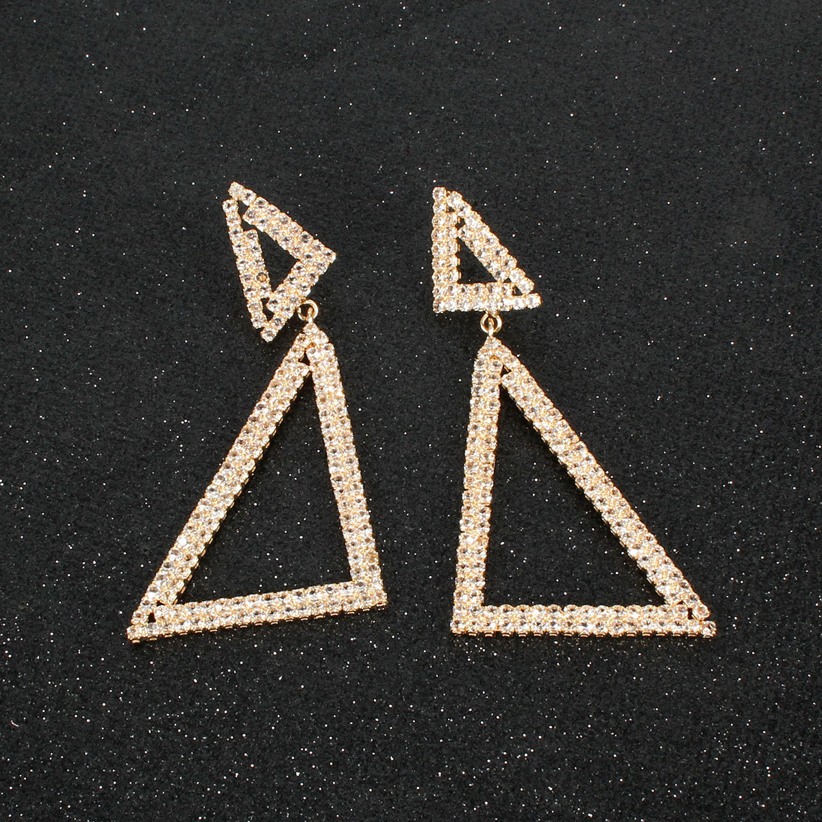 Retro Triangle Rhinestone Diamond Earrings display picture 2