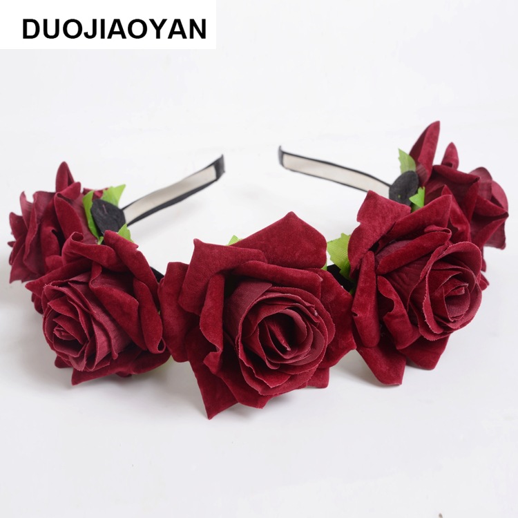 160g Weight Headwear Classification Wedding, Travel Occasion Plaid, Flower Pattern Women'S Gender Fashion Style White, Pink, Red Color New Velvet Simulation Rose Flower Wreath Headband Wholesale Nihaojewelry 14