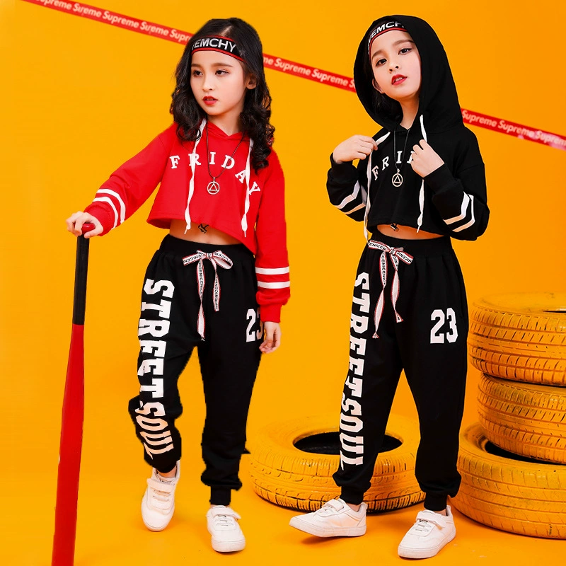 Детская уличная одежда для танцевGirls handsome jazz dance performance clothing girls hiphop hip-hop loose performance clothing trendy