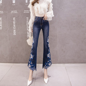 Embroidered Jeans Female New Autumn Embroidered Female Flared Pants