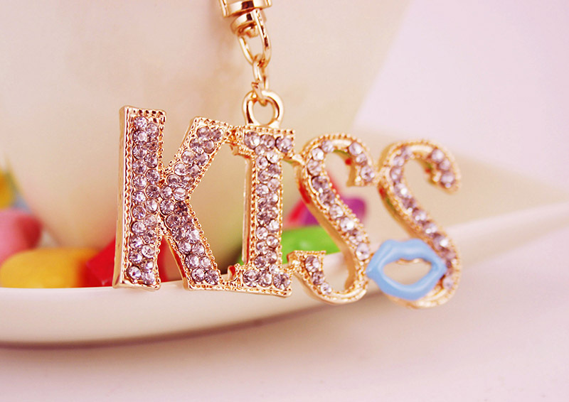 32g Weight Alloy, Metal Material Constellation Pattern Women'S Gender Pink, Purple, Red, Blue Color Diamonds Kiss Lips Mouth Women's Car Keychain 6