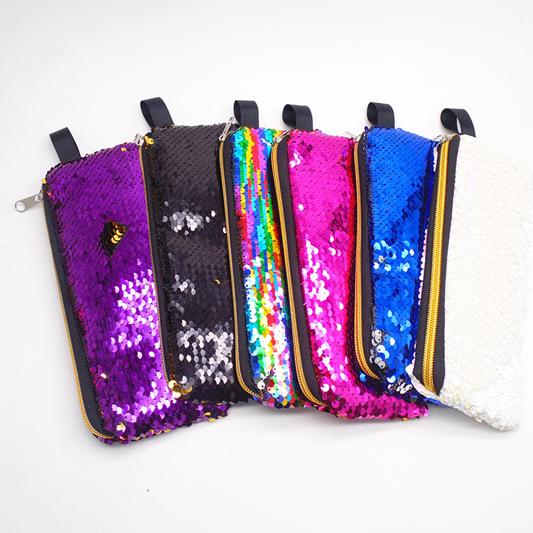双面亮片笔袋可翻转学生笔袋美人鱼双色亮片笔袋DIY亮片包 大号|ru