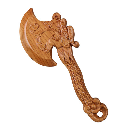 Manufacturer peach wood dragon with ax ax feng shui supplies peach wood carving crafts