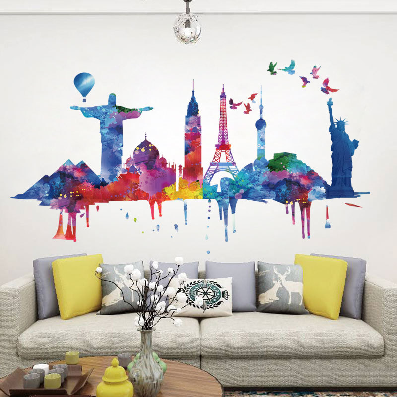 New Watercolor Architectural Landscape Wall Stickers display picture 1