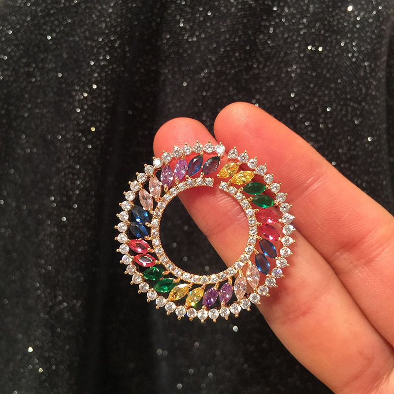 S925 Silver Needle Luxury Colored Geometric Circle Earrings Temperament Dinner Dress Lady Wholesales Fashion display picture 5