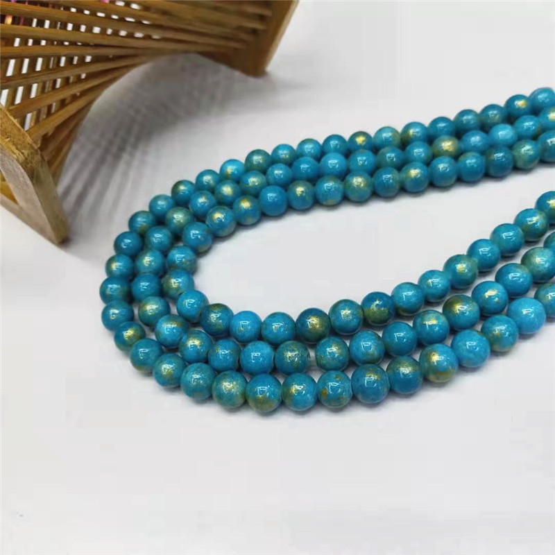 Wholesale of semi-finished products of crystal jewelry, gold-colored jade loose beads, DIY blue Persian jade bead jewelry and matching beads, factory direct sales detail image 8