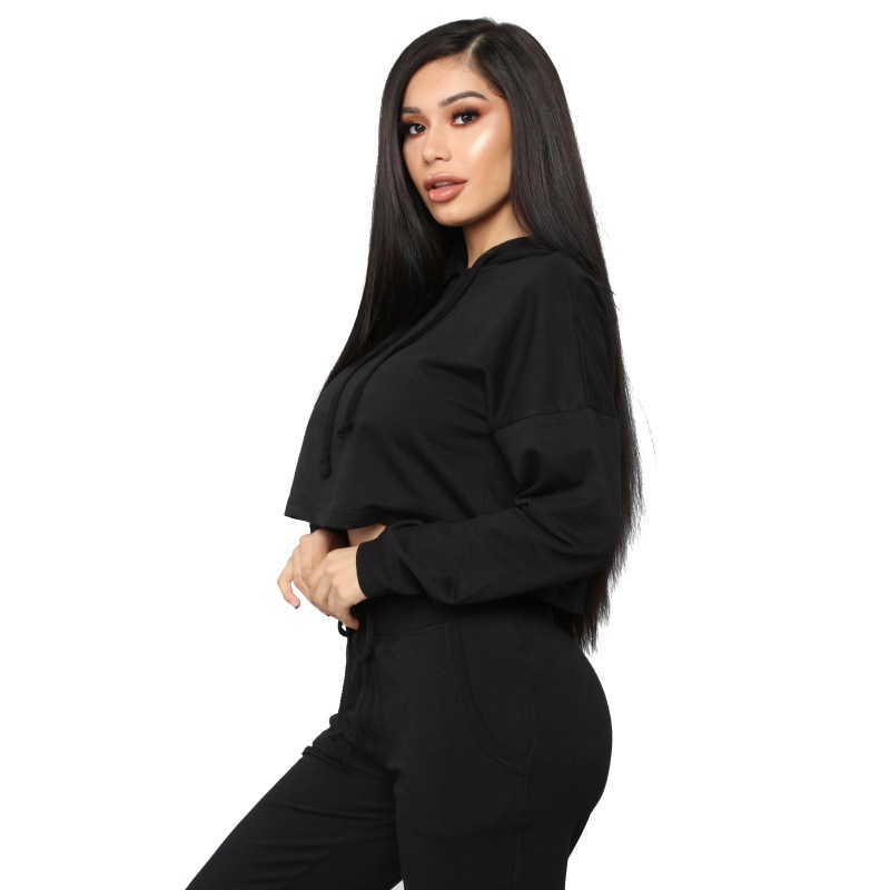 Sweatshirt Solid Color Revealing Umbilical Two-Piece Set Wholesale Women Clothing