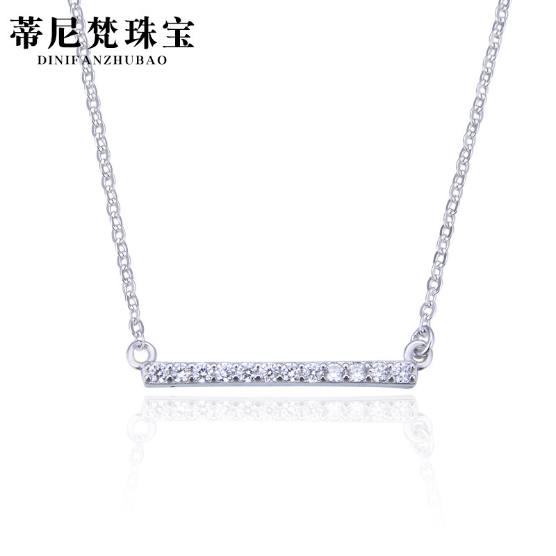 Corea del Sur Dongdaemun joyería ins diamante incrustado equilibrio madera s925 Collar de plata dulce belleza cadena corta conjunto