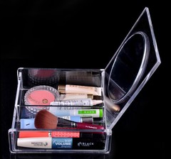 Transparent storage box with dust cover, mirror, multi-compartment, for cosmetics, jewelry, hair ties, medicine, desk
