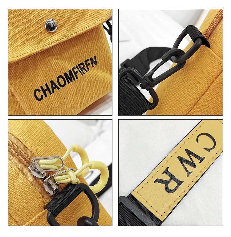 255g Weight Polyester Lining Material Zipper Closure Type Single Shoulder Strap Strap Type Phone Wallet Bags Type Casual, Sports Occasion Canvas Material Letter Pattern All Seasons Season Unisex Gender Vintage Style Style Square Shape White, Yellow, Black Color Small Size New Trendy Fashion Retro Shoulder Bag 15