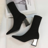 European and American autumn and winter new net red sexy socks knitted boots thick heel short boots high top pointed boo