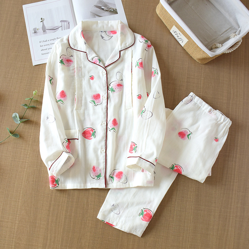 白いイチゴのガーゼ月子服