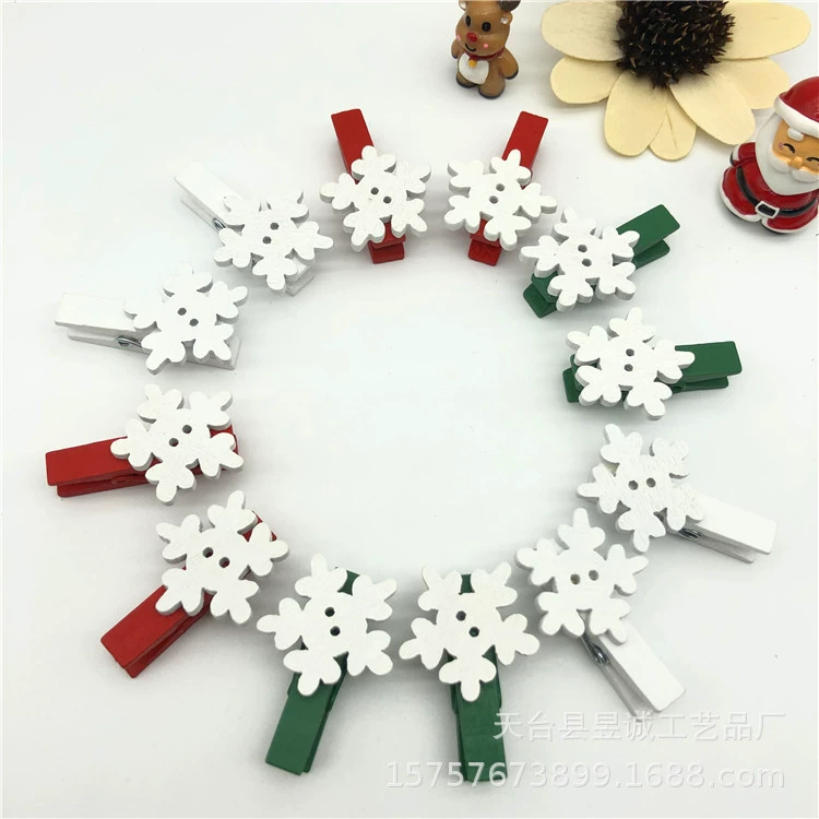 Новая Рождественская серия деревянный зажим цвет снежинки Деревянный Маленький зажим для дома Повседневная пеньковая веревка/фото клип