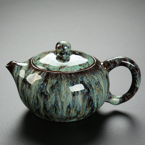 Dehua kiln teapot ceramic household kiln Tianmu glaze kung fu tea set single pot Japanese style large teapot wholesale