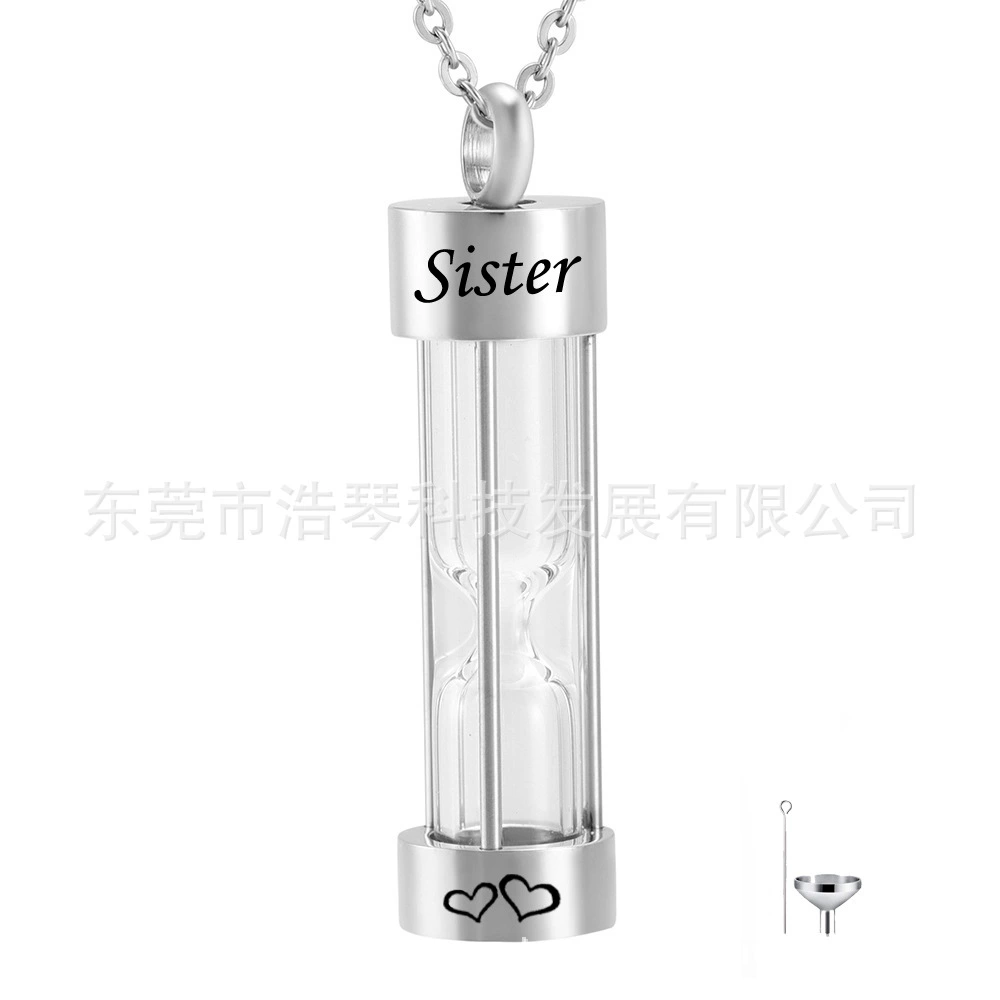 Трансграничные горячие продажи памятные родственники прах ожерелье из нержавеющей стали песочные часы пепел кулон кремация ювелирные изделия флакон духов