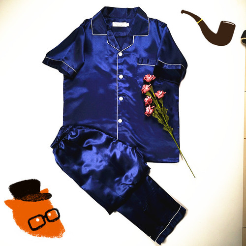 Silk-like Men's Spring and Autumn Ice Silk Cardigan Silk Damask Celebrity Same Style Home Suit Set