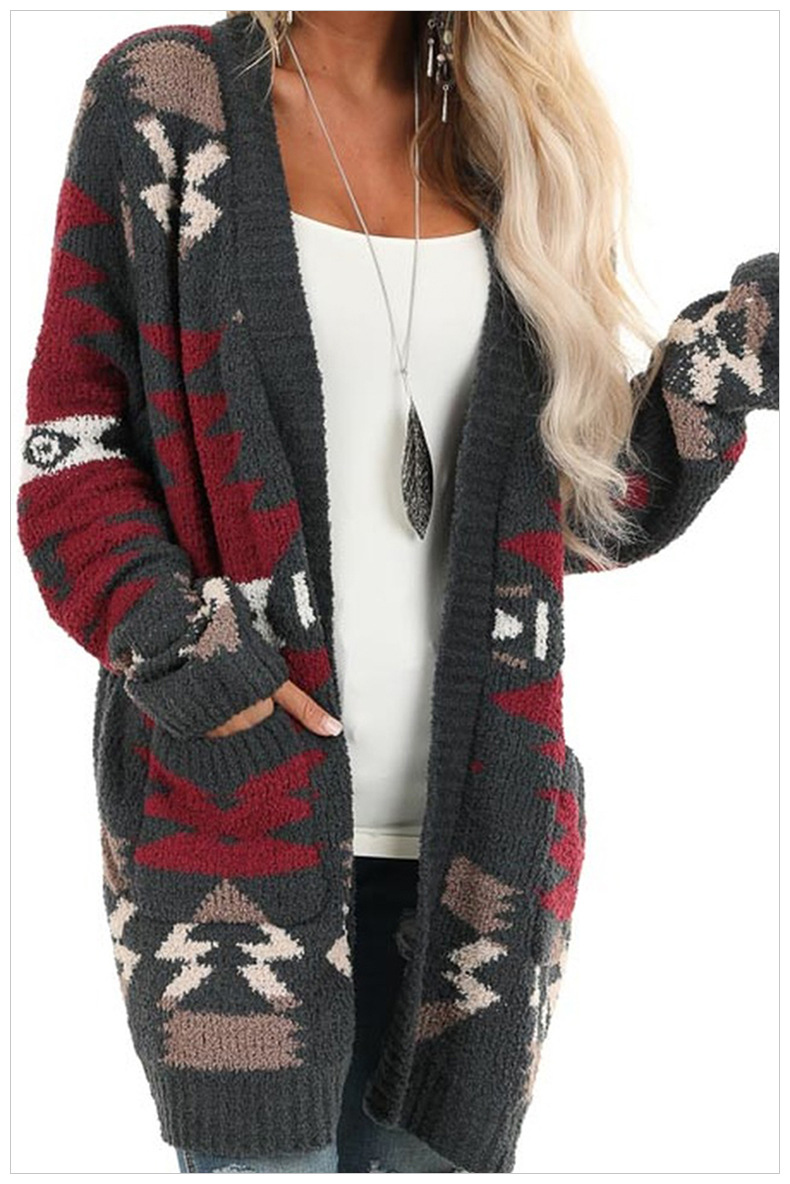  geometric pattern long knitted cardigan  NSSI2369