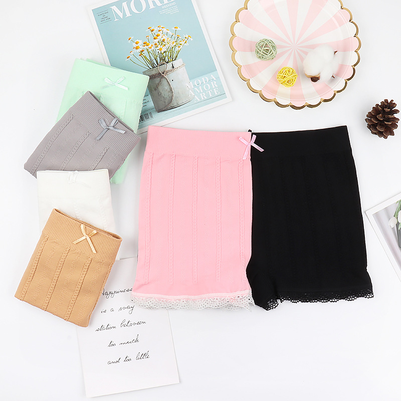 夏季小清新薄款高弹麻花安全裤女士收腹防走光蕾丝大码平角打底裤|ms