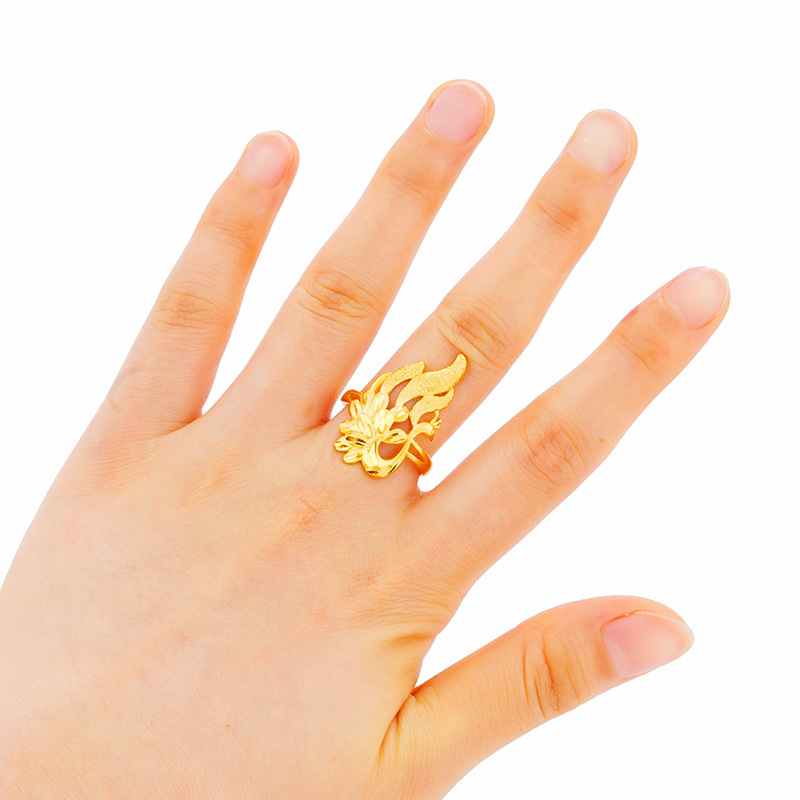 Vietnam arena oro 24K moneda europea anillo abierto grande Peacock Phoenix anillo de las mujeres durante mucho tiempo no se desvanece arena joyería de oro