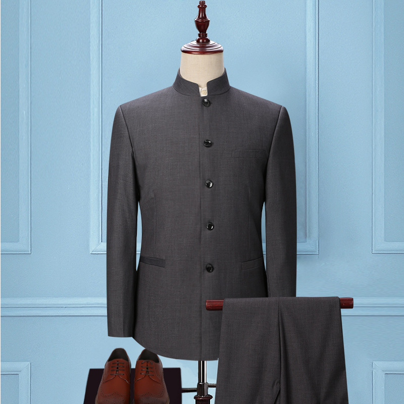 Zhongshan clothes dark gray suit+trousers