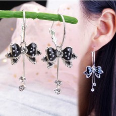 现货跨境新款潮人耳坠白点滴油蝴蝶结流苏钻精耳环饰品批发E0027