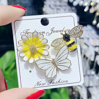 韓版锆石蜜蜂蝴蝶小雛菊花女領針飾品胸花時尚簡約襯衫領扣配飾