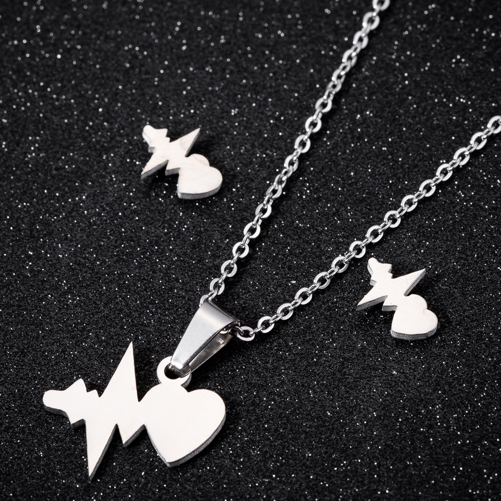 Fashion Electrocardiogram Heart Shape Stainless Steel Jewelry Set 1 Set display picture 3