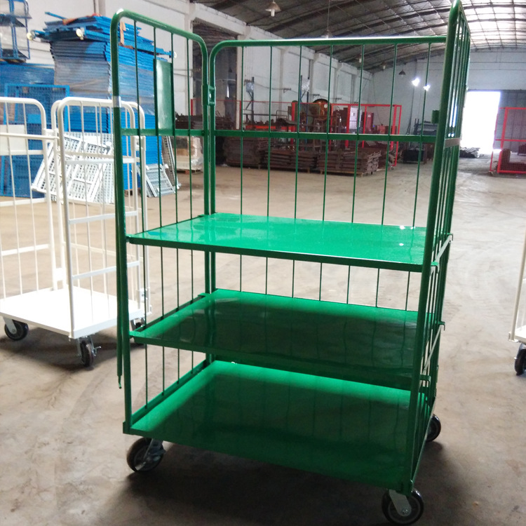 笼车厂家批发折叠式物流台车 配隔板折叠式工具可移动仓库手推车