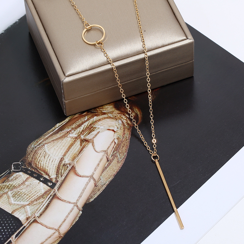fashion metal geometric Y-shaped pendant long necklace