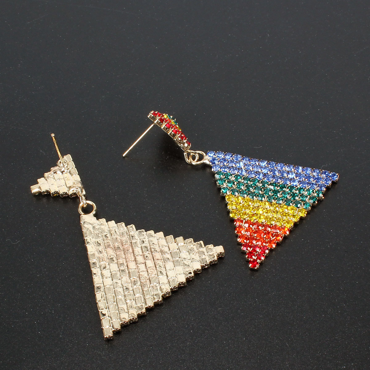 Rainbow Diamond Triangle Earrings display picture 6